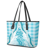 Aloha Hawaii Palaka Leather Tote Bag Blue Plumeria Lei LT05 - Polynesian Pride