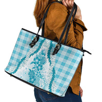 Aloha Hawaii Palaka Leather Tote Bag Blue Plumeria Lei LT05 - Polynesian Pride