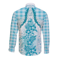 Aloha Hawaii Palaka Long Sleeve Button Shirt Blue Plumeria Lei LT05 - Polynesian Pride