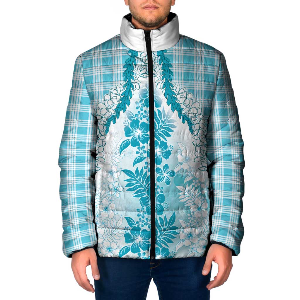 Aloha Hawaii Palaka Padded Jacket Blue Plumeria Lei LT05 Men Blue - Polynesian Pride