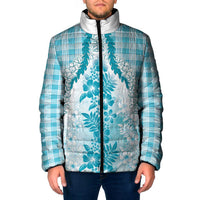 Aloha Hawaii Palaka Padded Jacket Blue Plumeria Lei LT05 Men Blue - Polynesian Pride