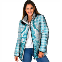 Aloha Hawaii Palaka Padded Jacket Blue Plumeria Lei LT05 Women Blue - Polynesian Pride