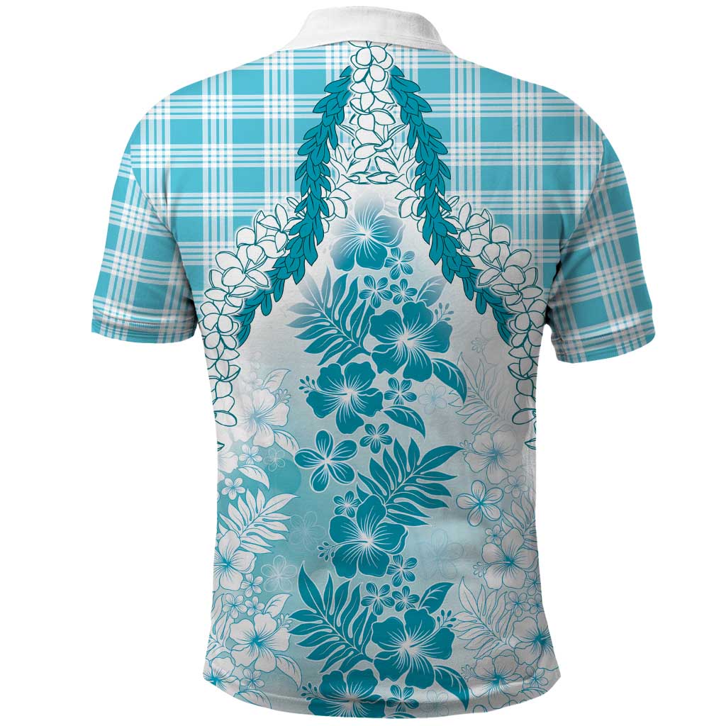 Aloha Hawaii Palaka Polo Shirt Blue Plumeria Lei LT05 - Polynesian Pride