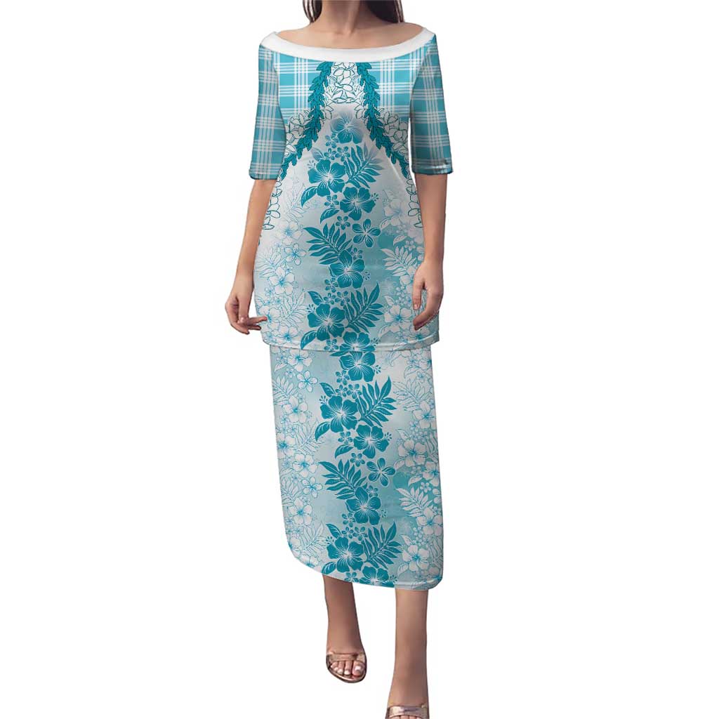 Aloha Hawaii Palaka Puletasi Blue Plumeria Lei LT05 Long Dress Blue - Polynesian Pride