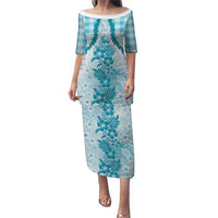 Aloha Hawaii Palaka Puletasi Blue Plumeria Lei LT05 Long Dress Blue - Polynesian Pride