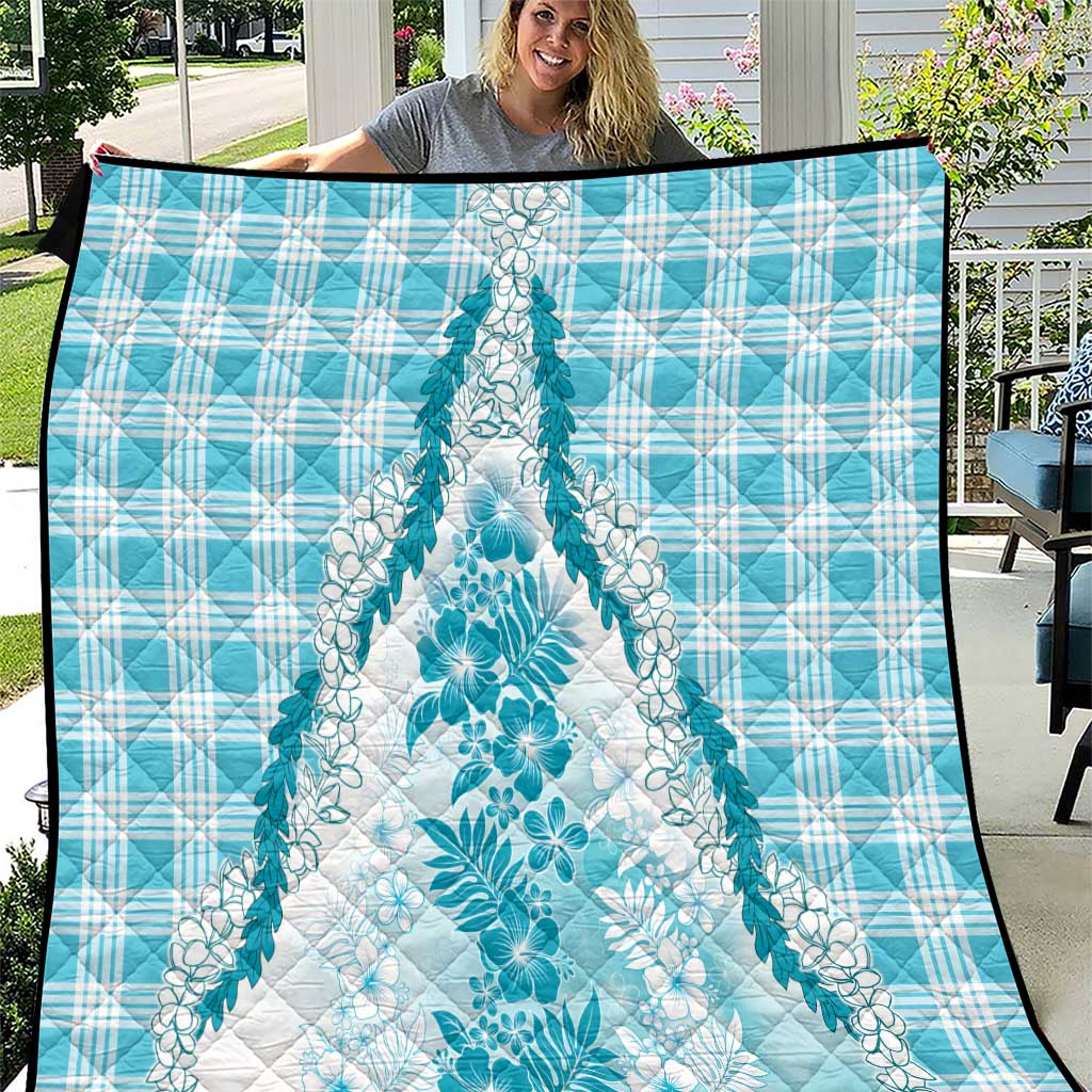 Aloha Hawaii Palaka Quilt Blue Plumeria Lei LT05 Blue - Polynesian Pride