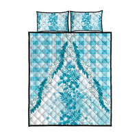 Aloha Hawaii Palaka Quilt Bed Set Blue Plumeria Lei LT05 - Polynesian Pride