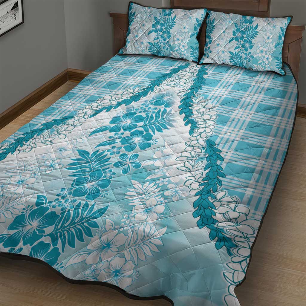 Aloha Hawaii Palaka Quilt Bed Set Blue Plumeria Lei LT05 - Polynesian Pride