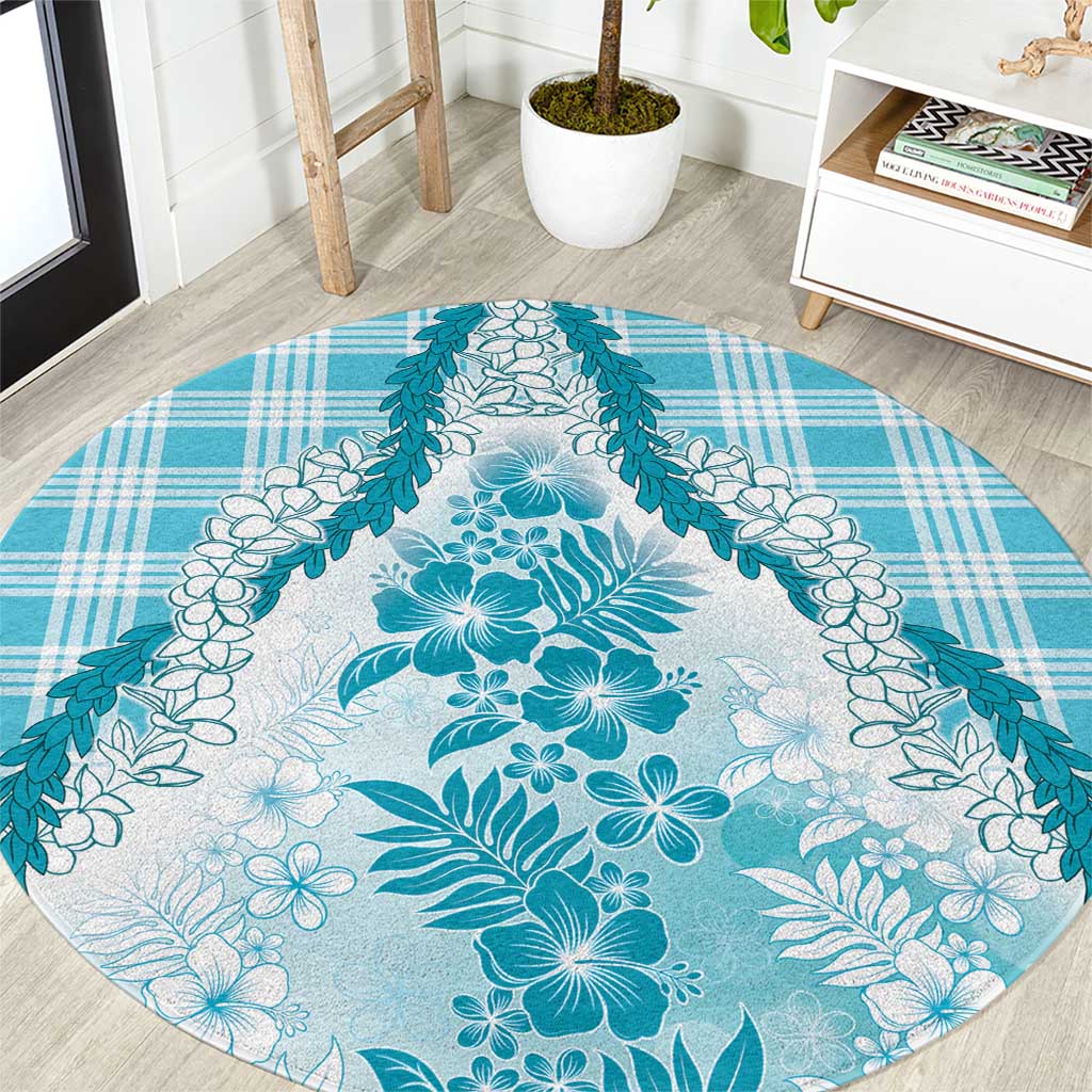 Aloha Hawaii Palaka Round Carpet Blue Plumeria Lei LT05 Blue - Polynesian Pride