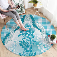 Aloha Hawaii Palaka Round Carpet Blue Plumeria Lei LT05 - Polynesian Pride