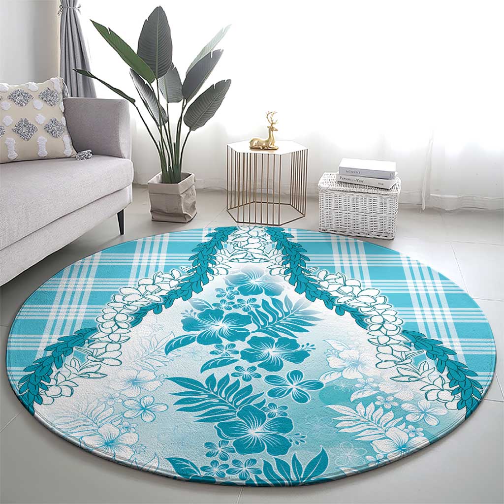 Aloha Hawaii Palaka Round Carpet Blue Plumeria Lei LT05 - Polynesian Pride