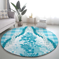 Aloha Hawaii Palaka Round Carpet Blue Plumeria Lei LT05 - Polynesian Pride