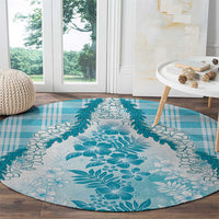 Aloha Hawaii Palaka Round Carpet Blue Plumeria Lei LT05 - Polynesian Pride