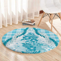 Aloha Hawaii Palaka Round Carpet Blue Plumeria Lei LT05 - Polynesian Pride