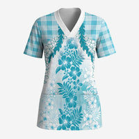 Aloha Hawaii Palaka Scrub Top Blue Plumeria Lei LT05 Adult Blue - Polynesian Pride