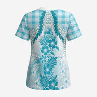 Aloha Hawaii Palaka Scrub Top Blue Plumeria Lei LT05 - Polynesian Pride
