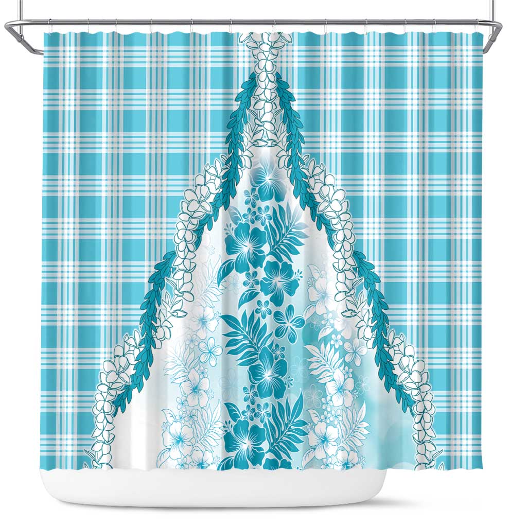 Aloha Hawaii Palaka Shower Curtain Blue Plumeria Lei LT05 Blue - Polynesian Pride