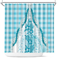 Aloha Hawaii Palaka Shower Curtain Blue Plumeria Lei LT05 Blue - Polynesian Pride