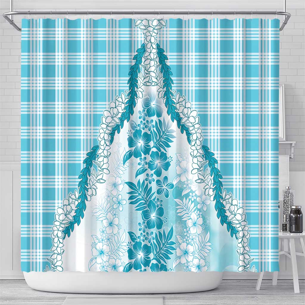 Aloha Hawaii Palaka Shower Curtain Blue Plumeria Lei LT05 - Polynesian Pride
