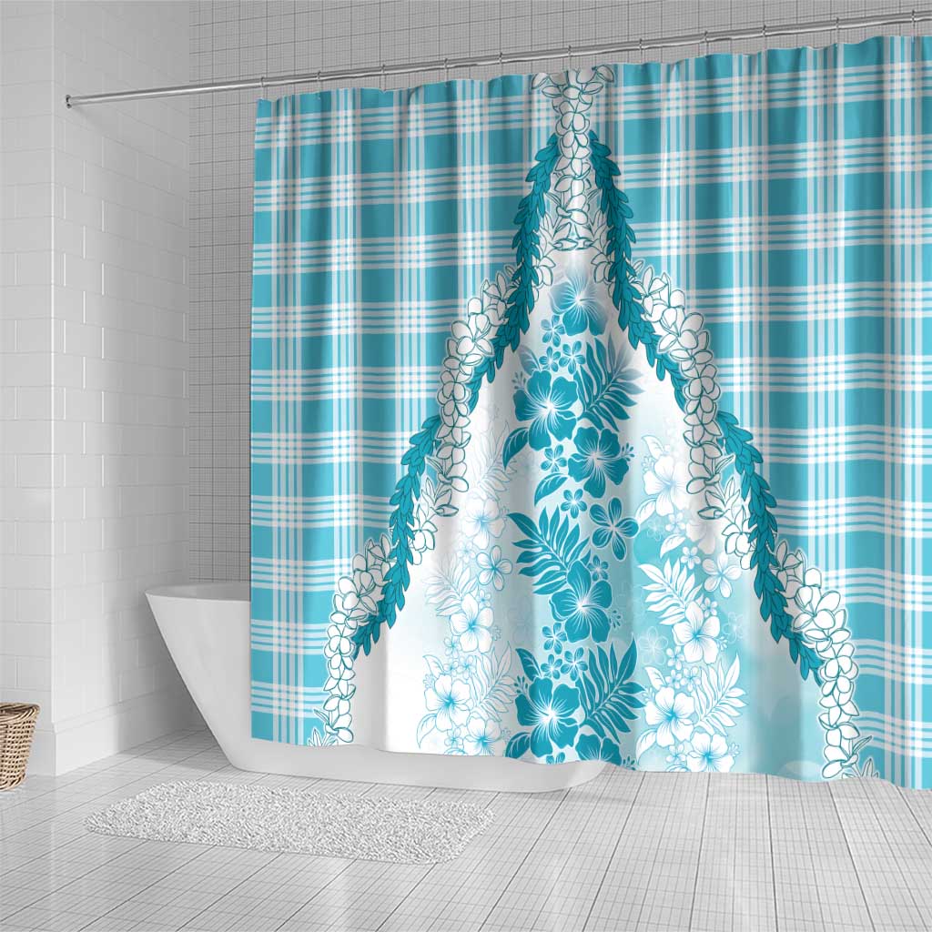 Aloha Hawaii Palaka Shower Curtain Blue Plumeria Lei LT05 - Polynesian Pride