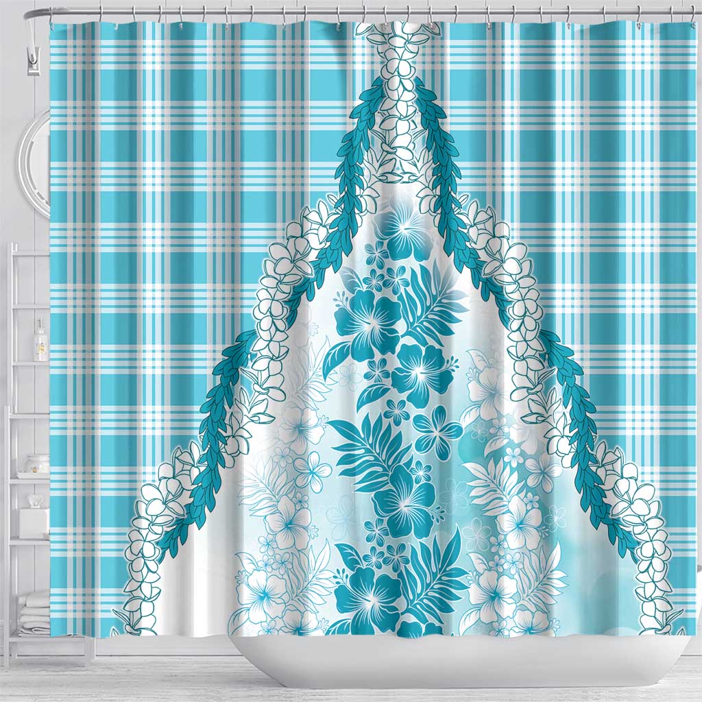 Aloha Hawaii Palaka Shower Curtain Blue Plumeria Lei LT05 - Polynesian Pride