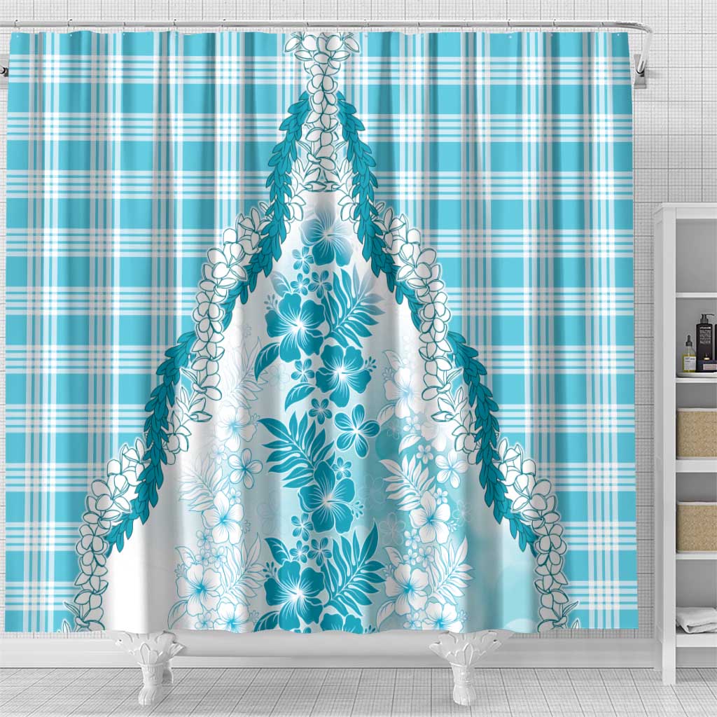 Aloha Hawaii Palaka Shower Curtain Blue Plumeria Lei LT05 - Polynesian Pride
