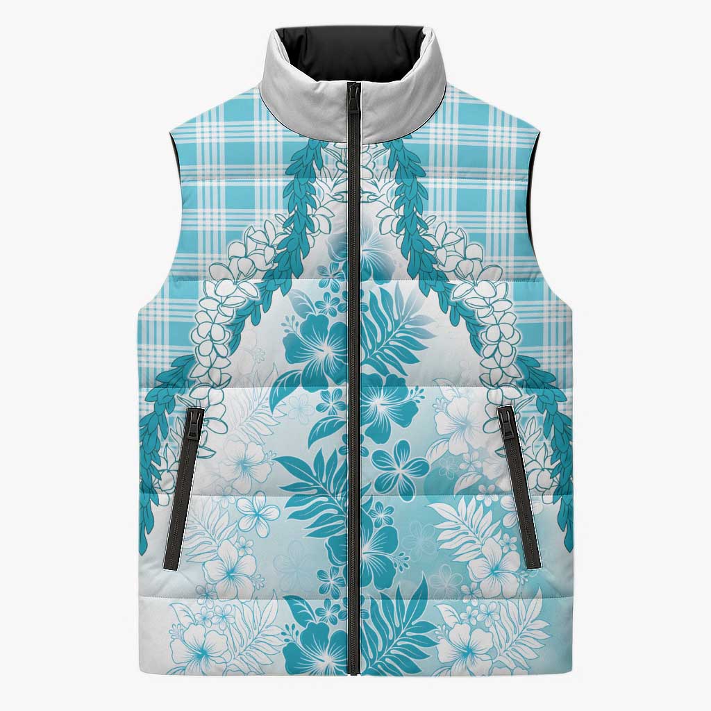 Aloha Hawaii Palaka Sleeveless Puffer Jacket Blue Plumeria Lei LT05 Unisex Blue - Polynesian Pride