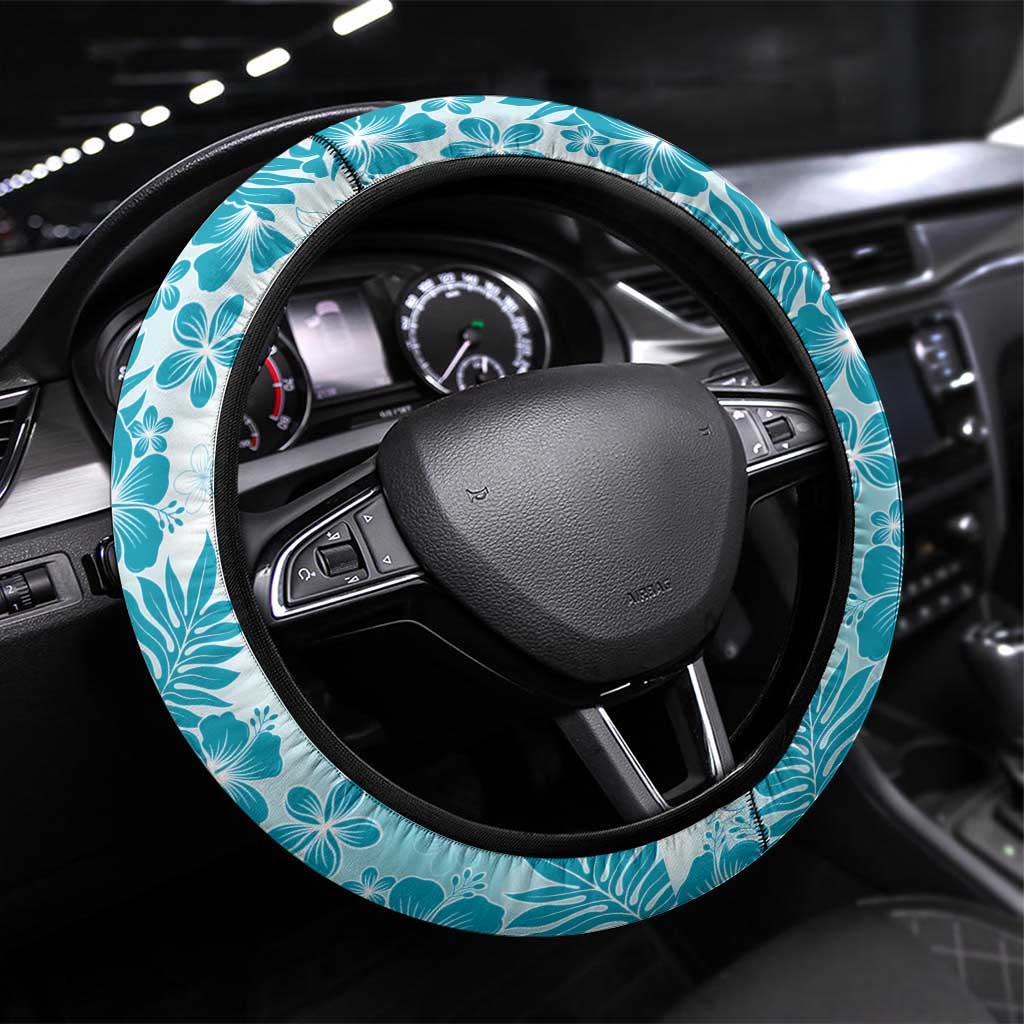 Aloha Hawaii Palaka Steering Wheel Cover Blue Plumeria Lei LT05 Universal Fit Blue - Polynesian Pride