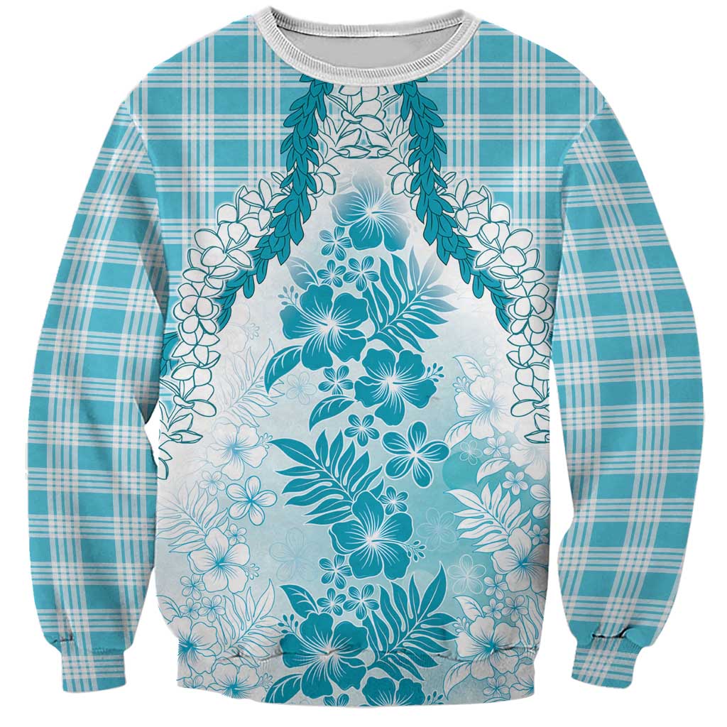 Aloha Hawaii Palaka Sweatshirt Blue Plumeria Lei LT05 Unisex Blue - Polynesian Pride
