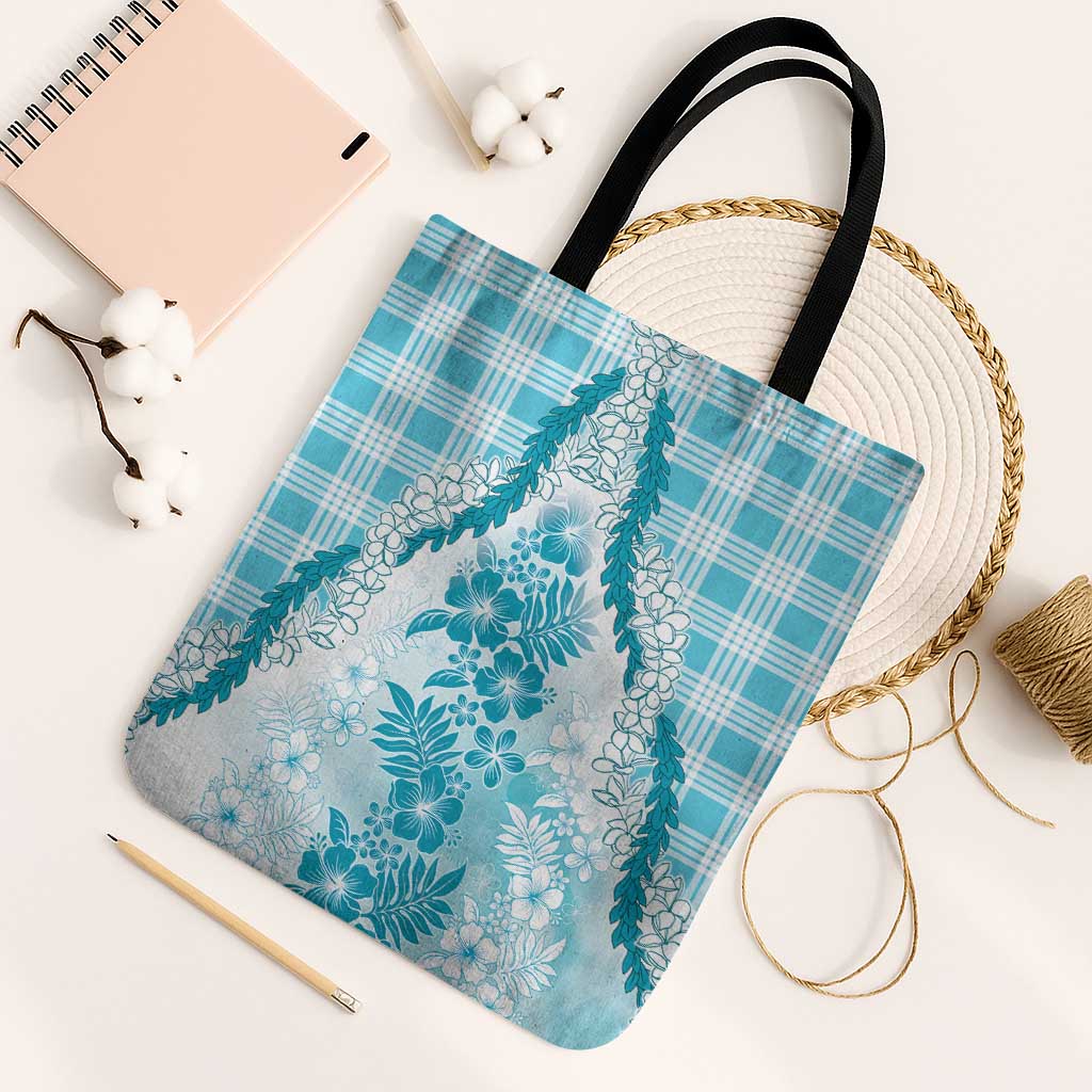 Aloha Hawaii Palaka Tote Bag Blue Plumeria Lei LT05 Black Strap One Size Blue - Polynesian Pride