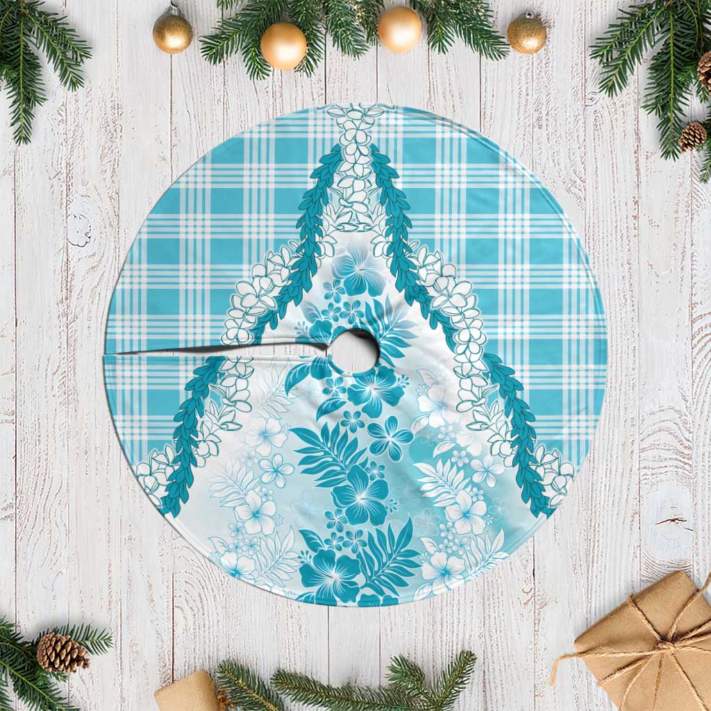 Aloha Hawaii Palaka Tree Skirt Blue Plumeria Lei LT05 Casual Blue - Polynesian Pride