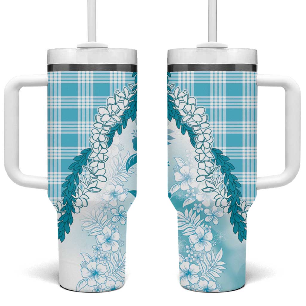 Aloha Hawaii Palaka Tumbler With Handle Blue Plumeria Lei LT05 One Size: 40 oz Blue - Polynesian Pride
