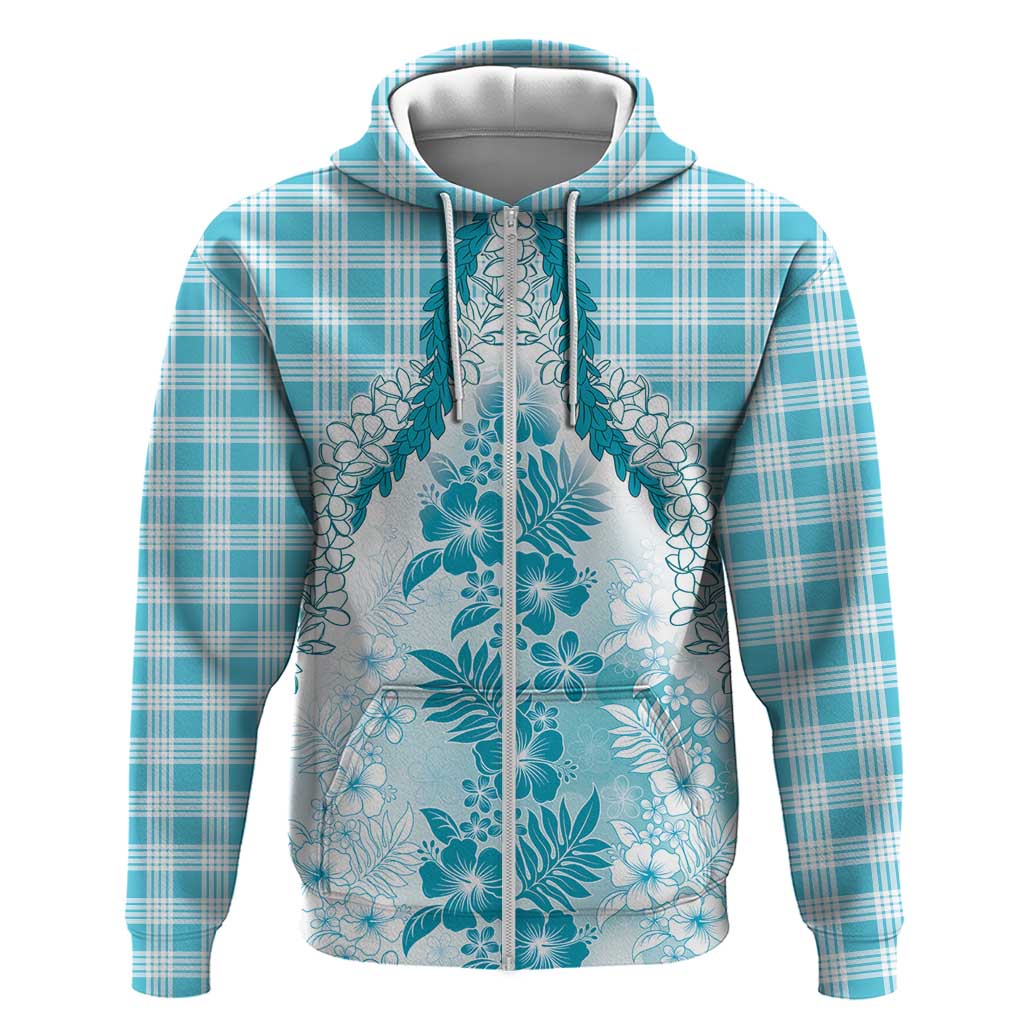 Aloha Hawaii Palaka Zip Hoodie Blue Plumeria Lei LT05 Zip Hoodie Blue - Polynesian Pride