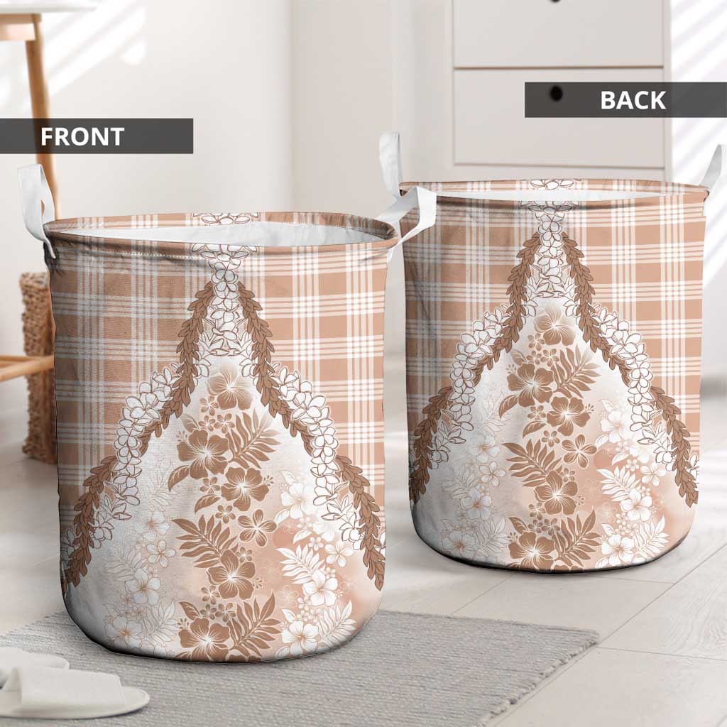 Aloha Hawaii Palaka Laundry Basket Beige Plumeria Lei LT05 - Polynesian Pride