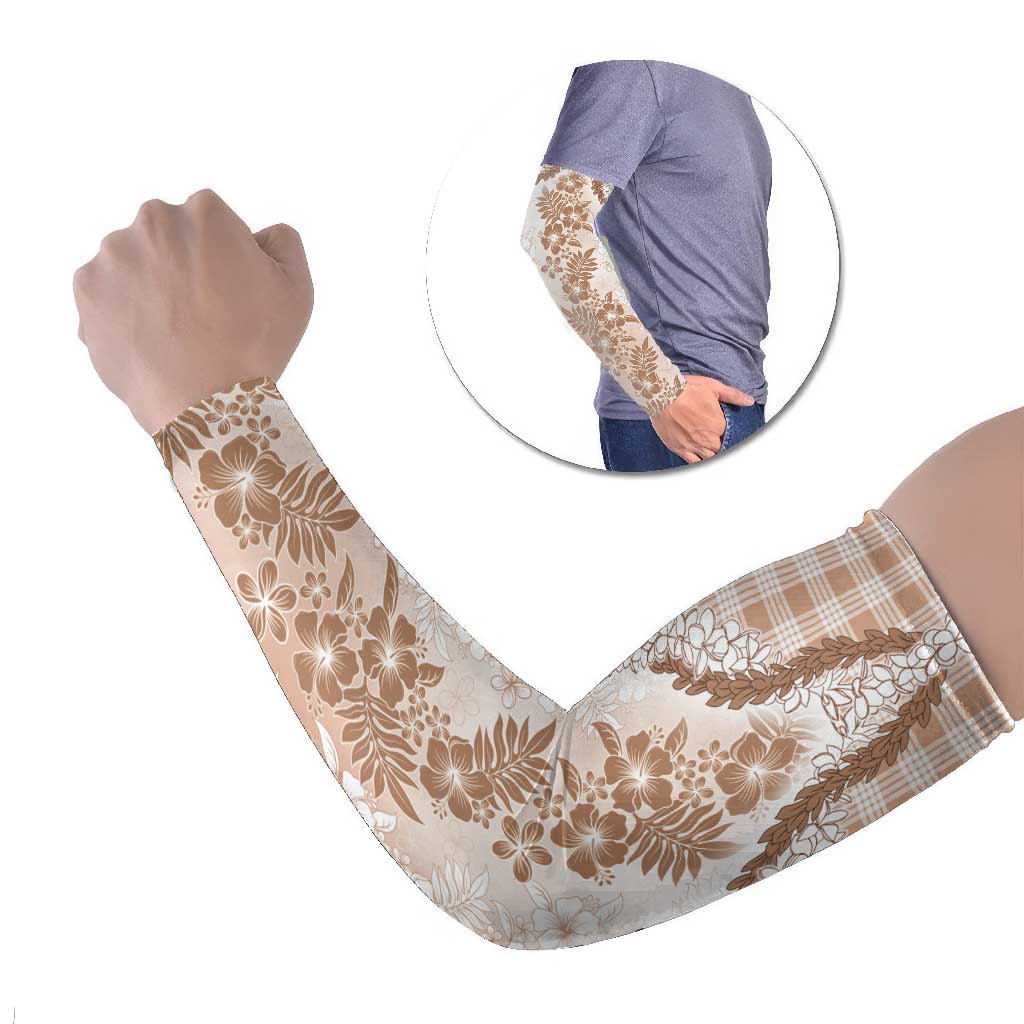Aloha Hawaii Palaka Arm Sleeves Beige Plumeria Lei LT05 Set of 2 Beige - Polynesian Pride