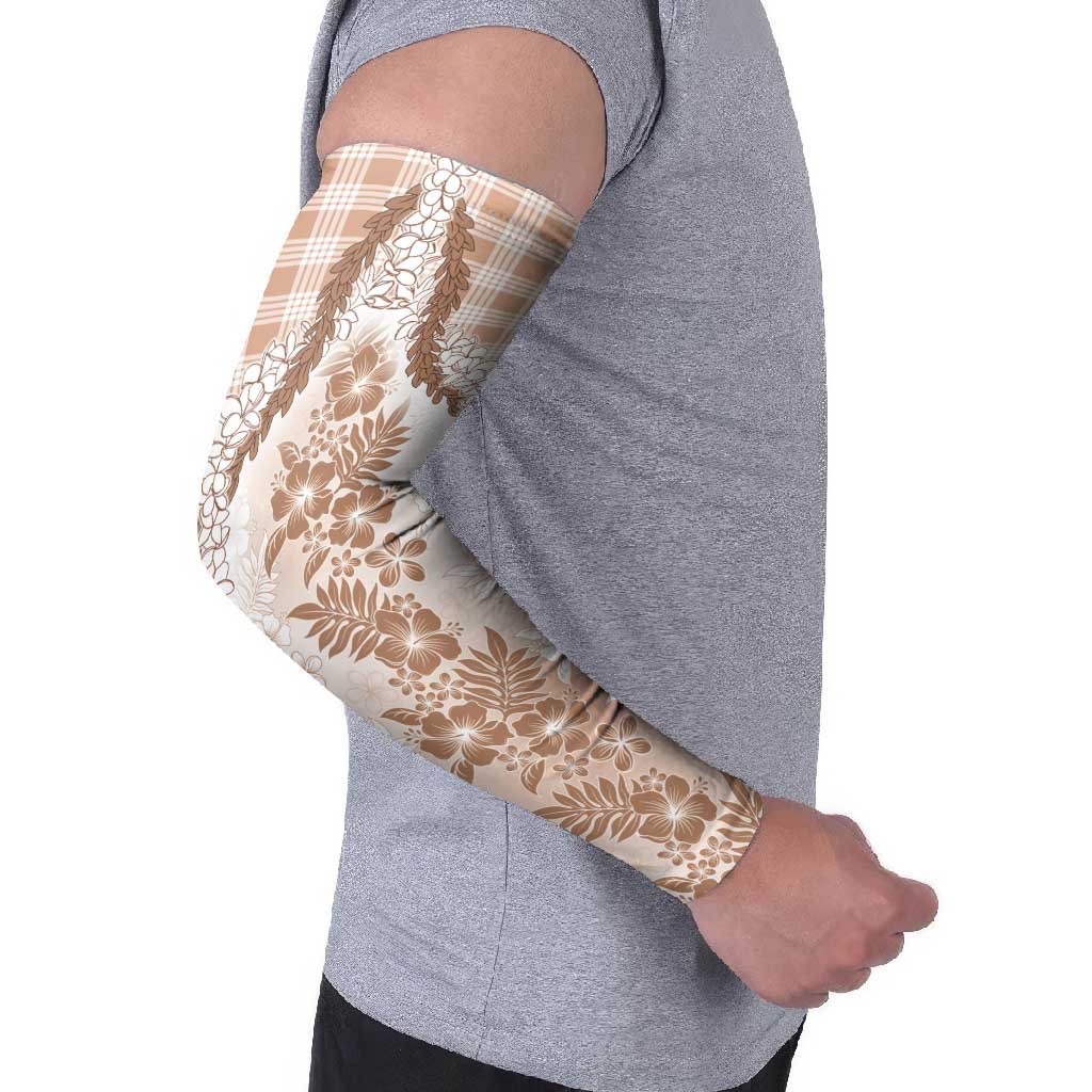 Aloha Hawaii Palaka Arm Sleeves Beige Plumeria Lei LT05 - Polynesian Pride