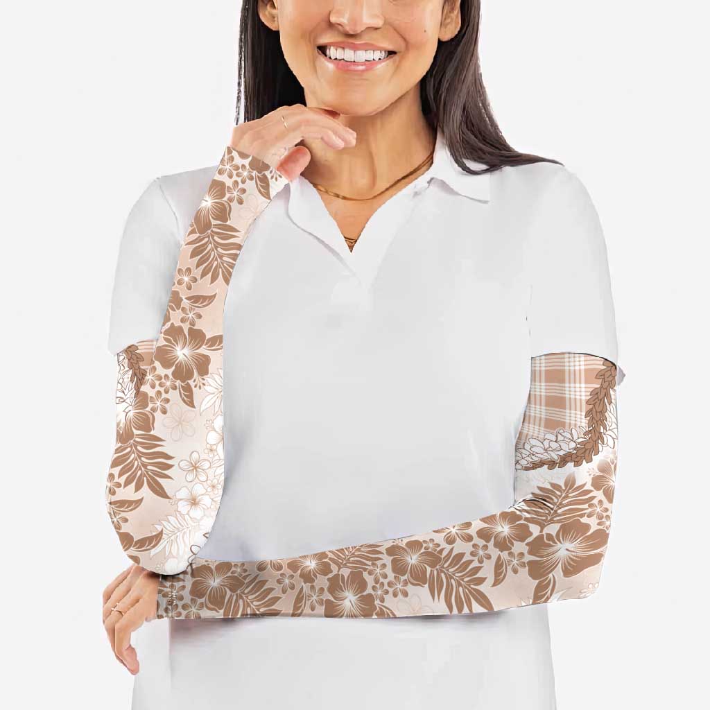 Aloha Hawaii Palaka Arm Sleeves Beige Plumeria Lei LT05 - Polynesian Pride