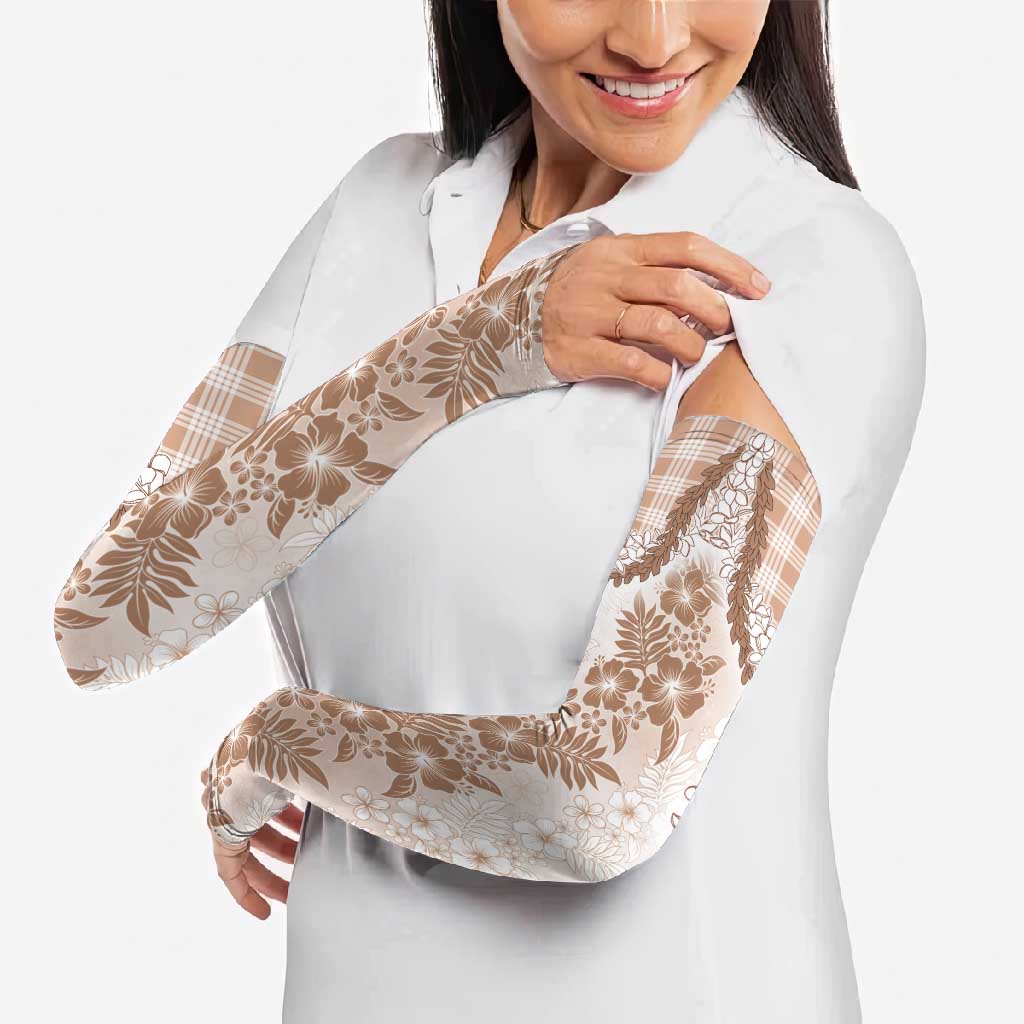 Aloha Hawaii Palaka Arm Sleeves Beige Plumeria Lei LT05 - Polynesian Pride