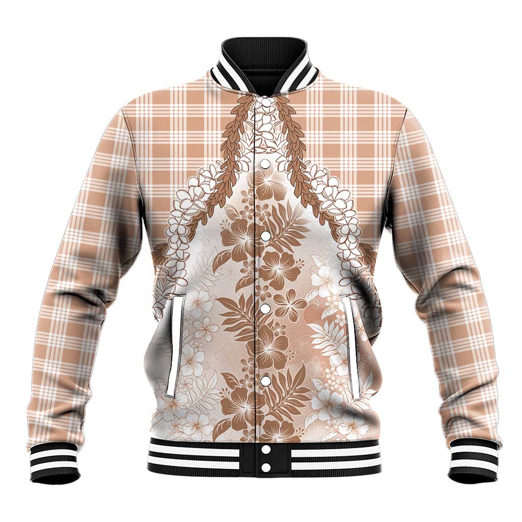 Aloha Hawaii Palaka Baseball Jacket Beige Plumeria Lei LT05 Unisex Beige - Polynesian Pride