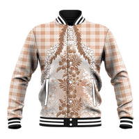 Aloha Hawaii Palaka Baseball Jacket Beige Plumeria Lei LT05 Unisex Beige - Polynesian Pride