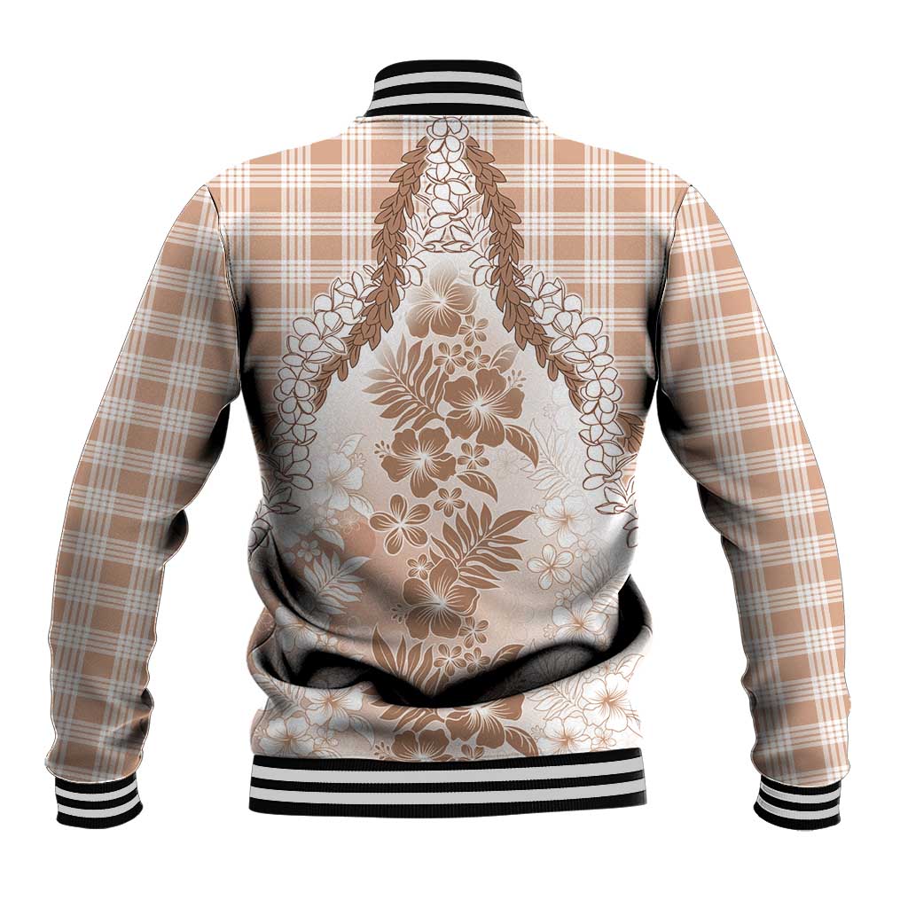 Aloha Hawaii Palaka Baseball Jacket Beige Plumeria Lei LT05 - Polynesian Pride