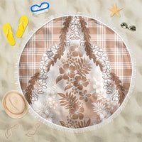 Aloha Hawaii Palaka Beach Blanket Beige Plumeria Lei LT05 One Size 150cm Beige - Polynesian Pride