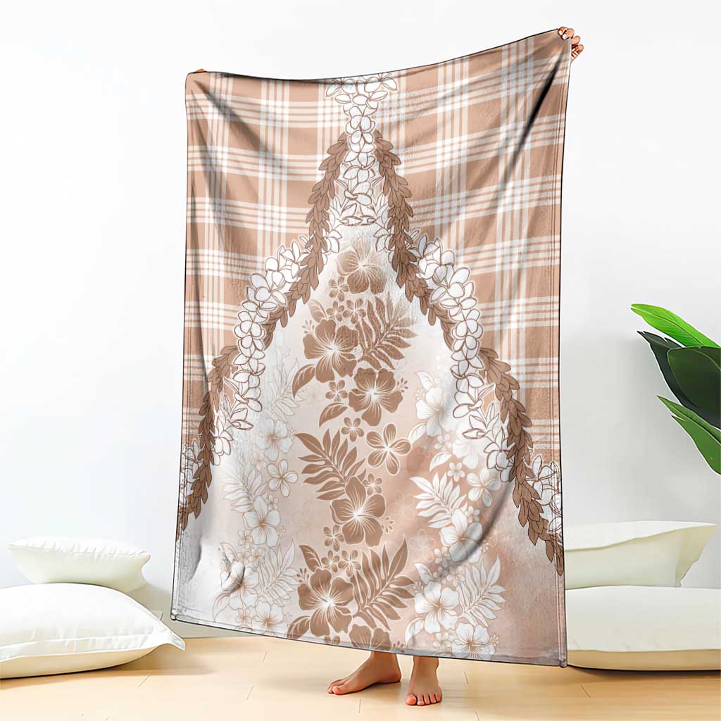 Aloha Hawaii Palaka Blanket Beige Plumeria Lei LT05 - Polynesian Pride