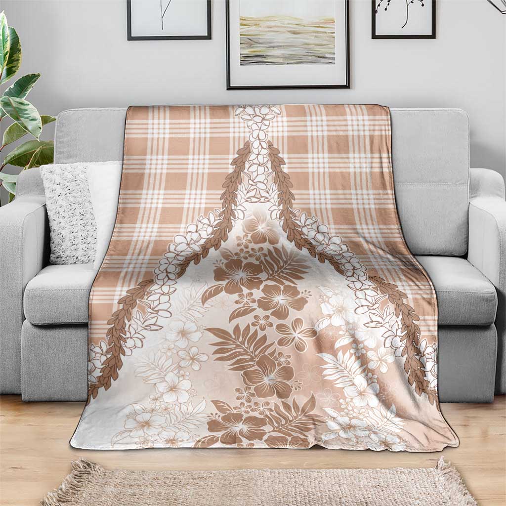 Aloha Hawaii Palaka Blanket Beige Plumeria Lei LT05 - Polynesian Pride