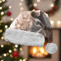 Aloha Hawaii Palaka Christmas Santa Hat Beige Plumeria Lei LT05 With Fur Beige - Polynesian Pride