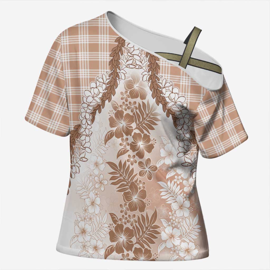 Aloha Hawaii Palaka Cross Shoulder Shirt Beige Plumeria Lei LT05 Female Beige - Polynesian Pride