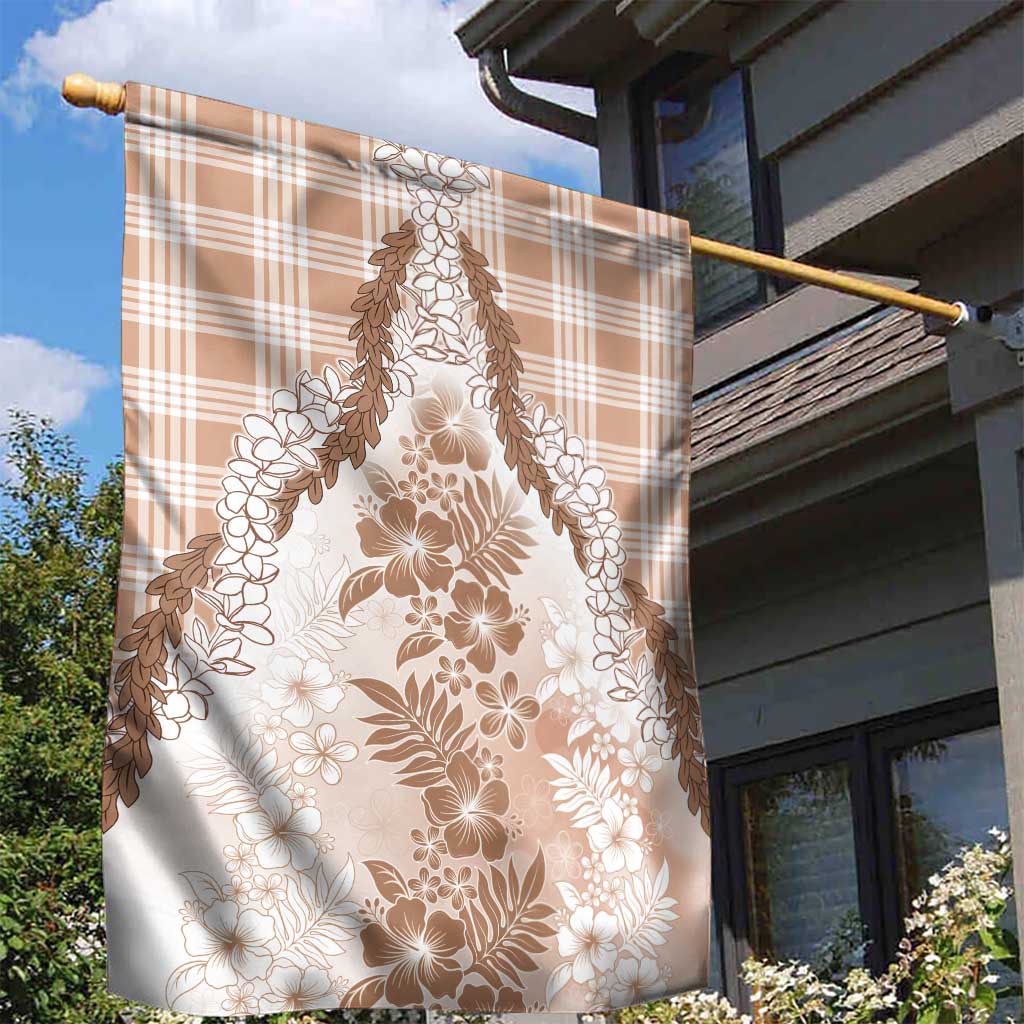Aloha Hawaii Palaka Garden Flag Beige Plumeria Lei LT05 - Polynesian Pride