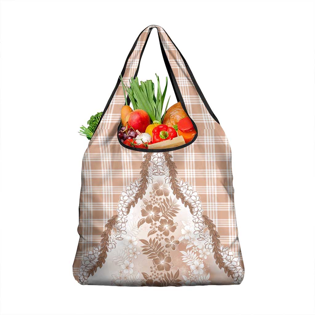 Aloha Hawaii Palaka Grocery Bag Beige Plumeria Lei LT05 1-pack One Size Beige - Polynesian Pride