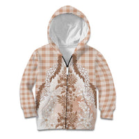 Aloha Hawaii Palaka Kid Hoodie Beige Plumeria Lei LT05 Zip Hoodie Beige - Polynesian Pride