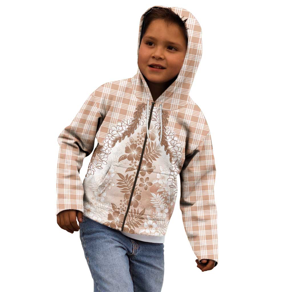 Aloha Hawaii Palaka Kid Hoodie Beige Plumeria Lei LT05 - Polynesian Pride
